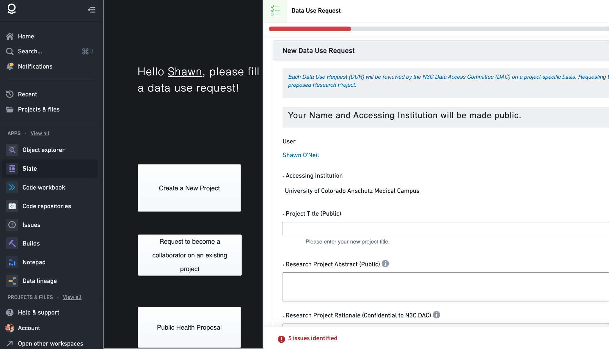 New Data Use Request (DUR) form