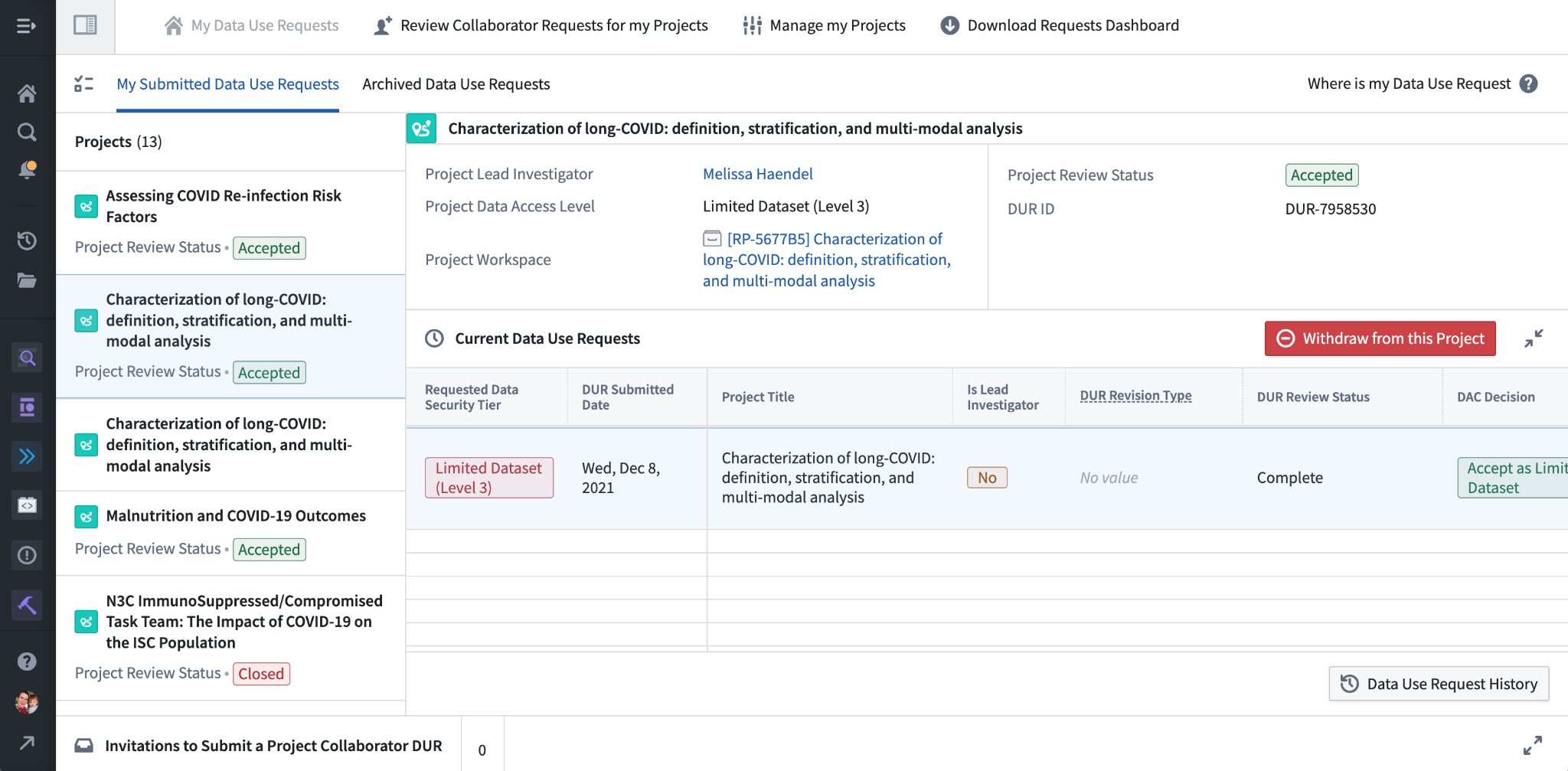 The My Projects dashboard