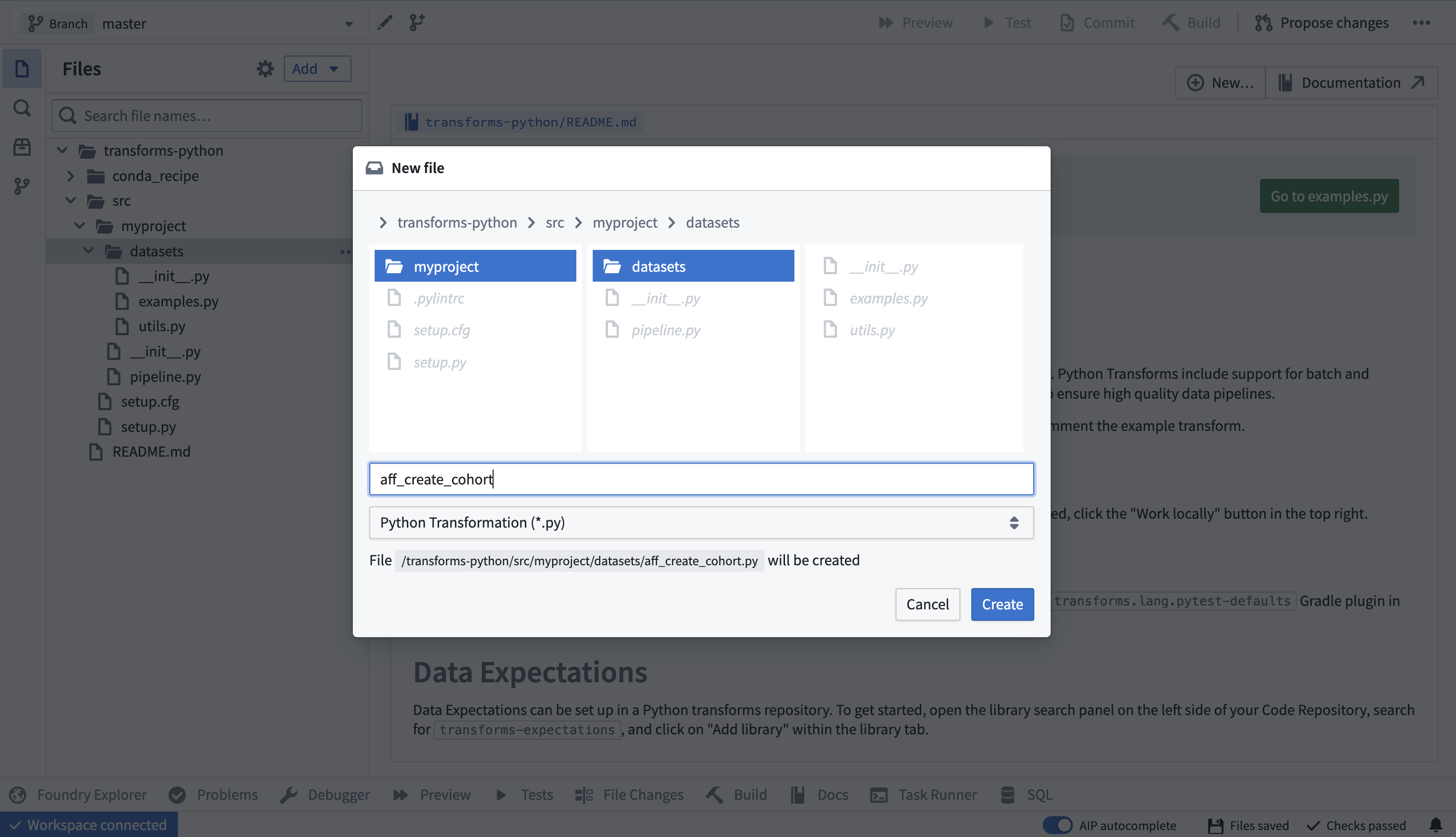 Create a new python transformation script file within a code repository.