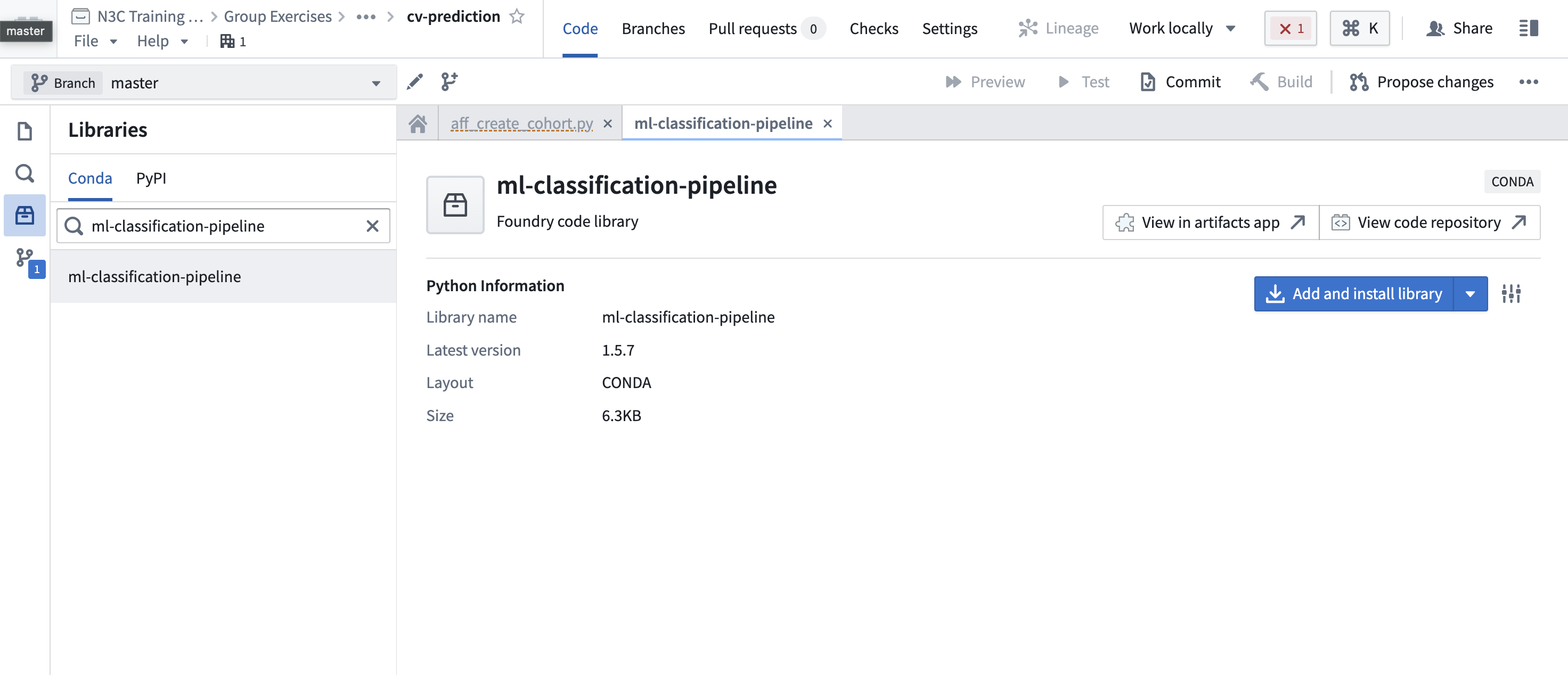 Add a custom-created python library in the code repository.