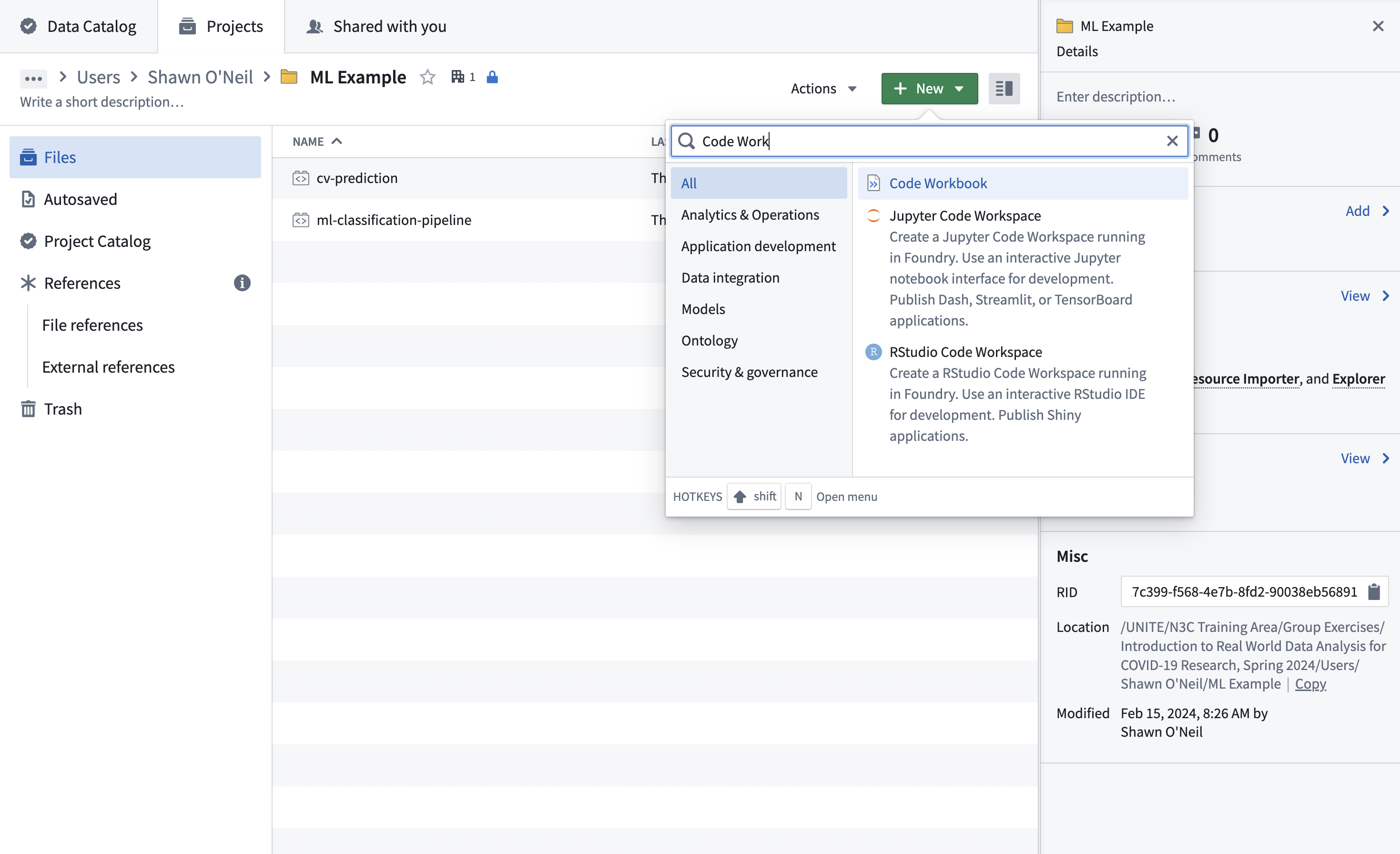 Create a new code workbook.