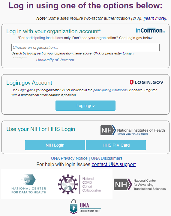 Login options for registration